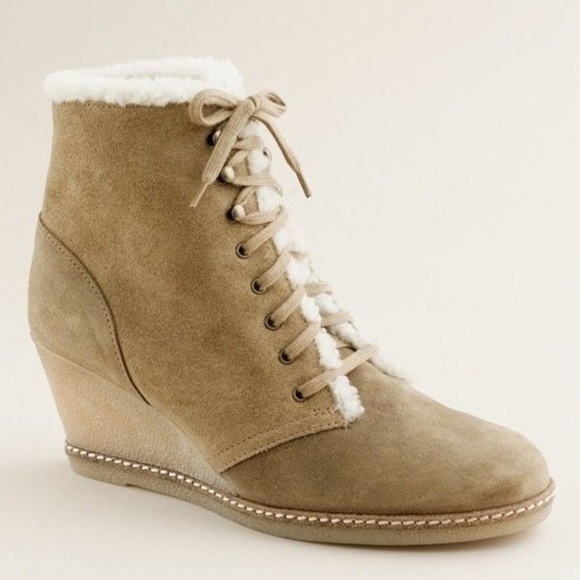 J. Crew MacAlister Wedge Suede Shearling Ankle Boots - 7 - Picture 14 of 16